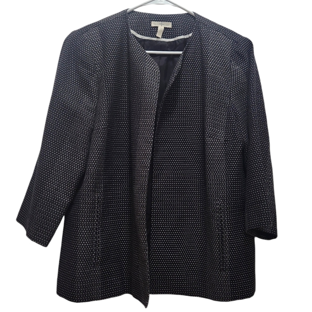 Eileen Fisher Black White Dots Open Front Blazer 100% Organic Cotton Old…